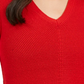 Camiseta feminina com nervuras e decote em V, manga comprida, tamanho pequeno, vermelho, Charter Club