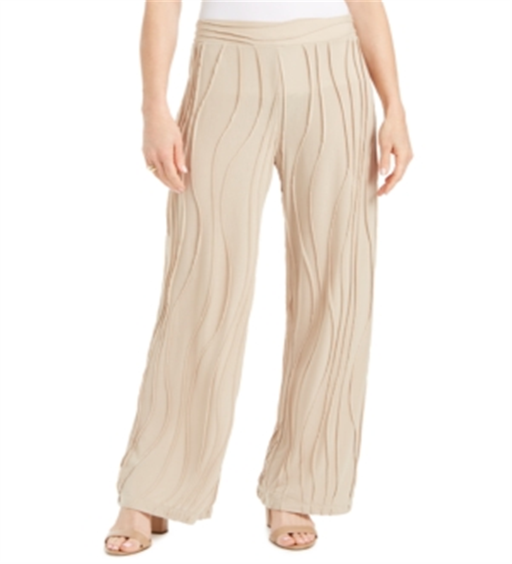 Calça feminina de malha ondulada JM Collection, marrom, tamanho médio