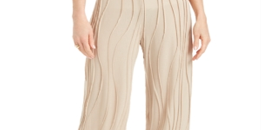 Calça feminina de malha ondulada JM Collection, marrom, tamanho médio