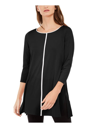 Blusa túnica feminina Alfani com manga 3/4 e decote redondo, preta, tamanho pequeno e pequeno