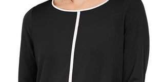 Blusa túnica feminina Alfani com manga 3/4 e decote redondo, preta, tamanho pequeno e pequeno