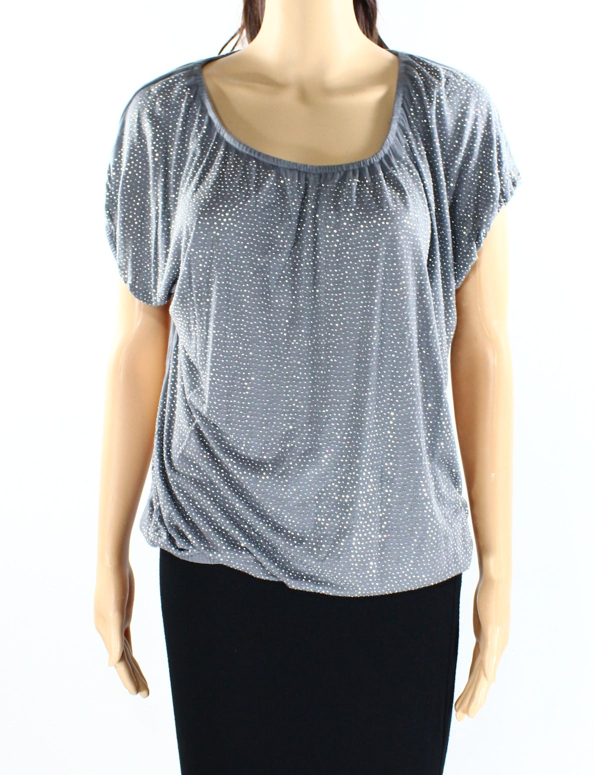 Blusa feminina de manga comprida com estampa de camadas Style &amp; Co, cinza, tamanho médio