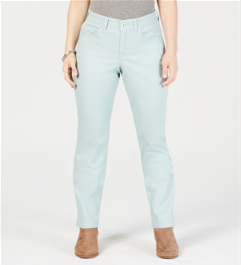 Jeans feminino estilo &amp; co com controle de barriga, perna reta, azul-marinho, tamanho 6