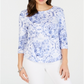 Charter Club Blusa feminina estampada com decote canoa, branca, tamanho pequeno