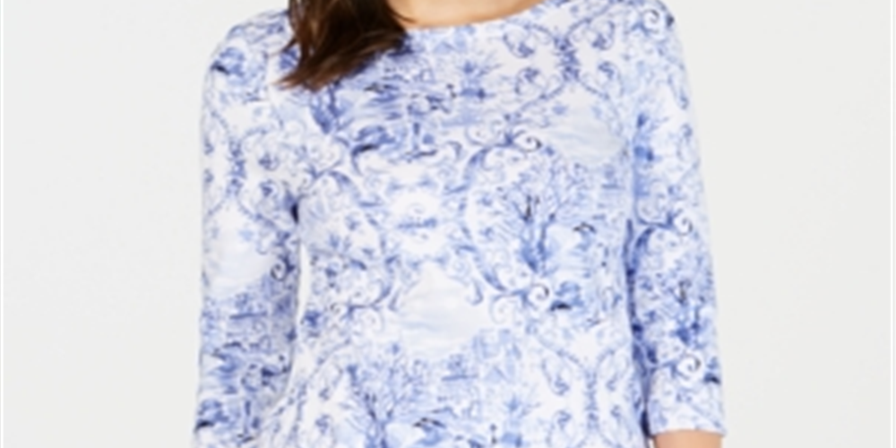 Charter Club Blusa feminina estampada com decote canoa, branca, tamanho pequeno