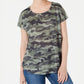 Camiseta feminina camuflada com decote redondo, tamanho médio, verde, estilo &amp; co