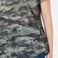 Camiseta feminina camuflada com decote redondo, tamanho médio, verde, estilo &amp; co