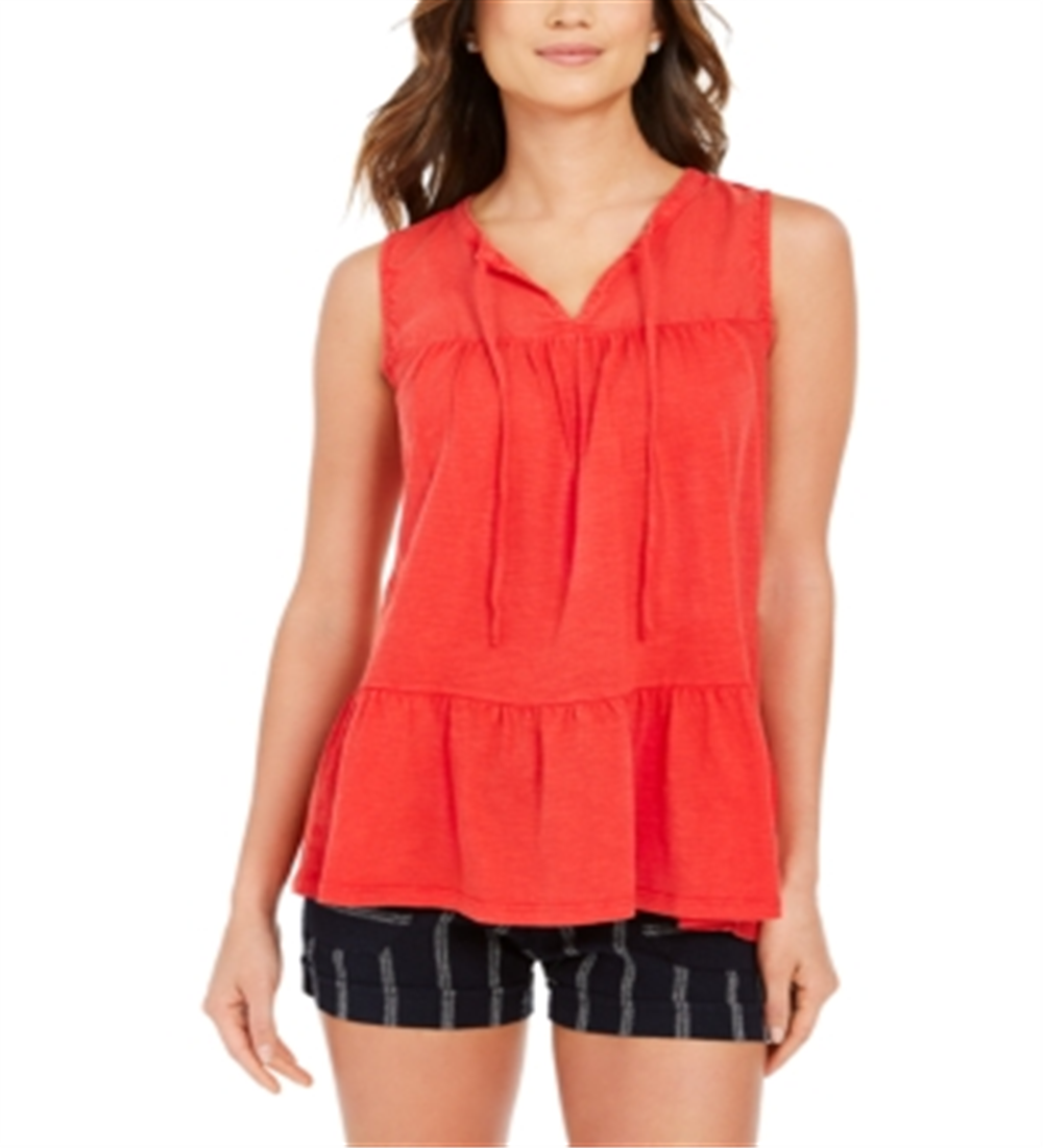 Top feminino sem mangas estilo camponês de algodão estilo &amp; co, vermelho, tamanho médio