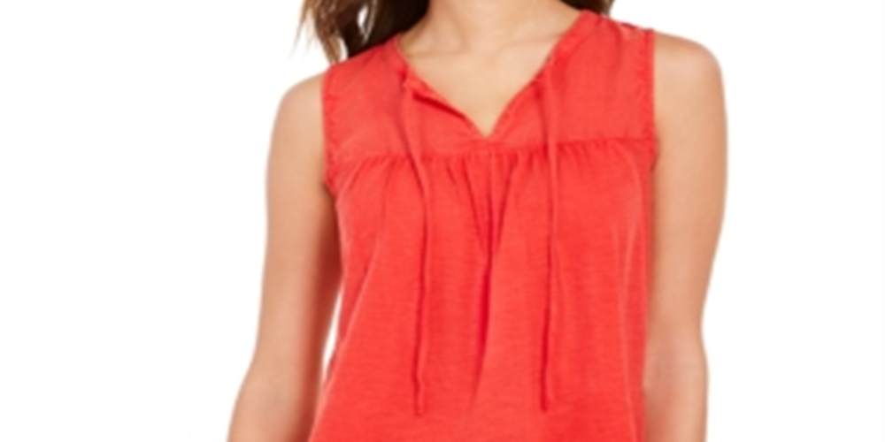 Top feminino sem mangas estilo camponês de algodão estilo &amp; co, vermelho, tamanho médio