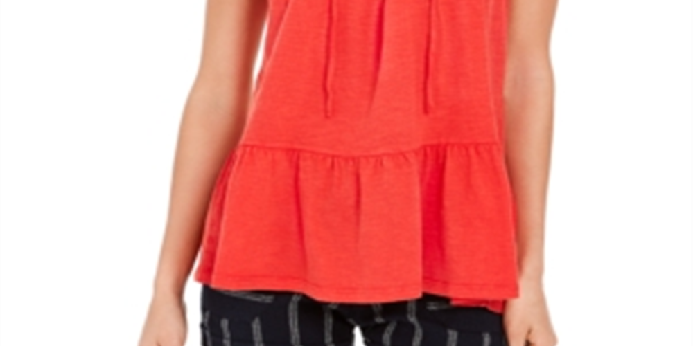 Top feminino sem mangas estilo camponês de algodão estilo &amp; co, vermelho, tamanho médio