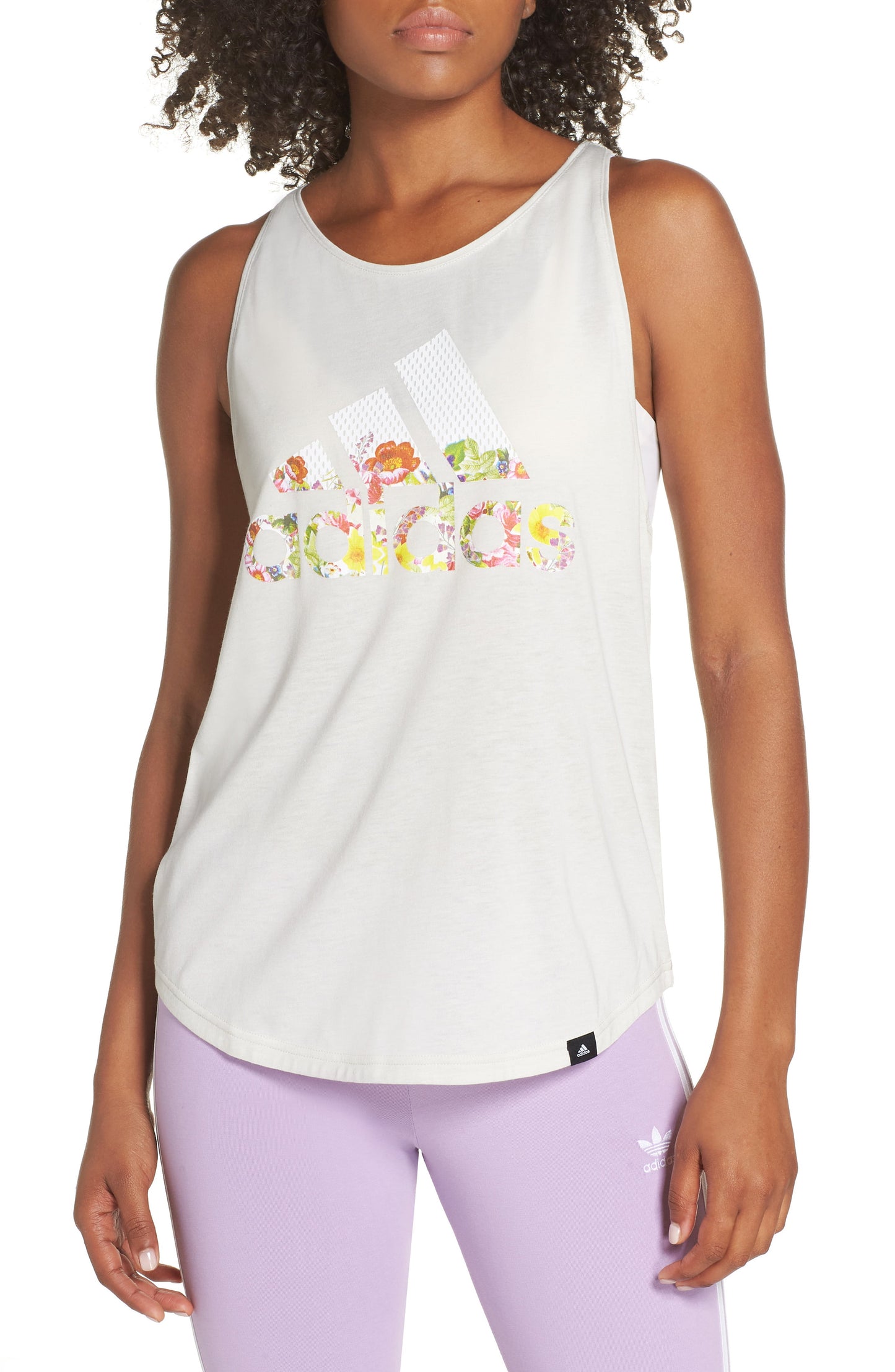 Camiseta regata feminina Adidas Floral Essential, branca, tamanho XX-S