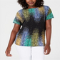 JM Collection Top Feminino com Manga Dolman Embelezada, Preto, Tamanho Pequeno Grande