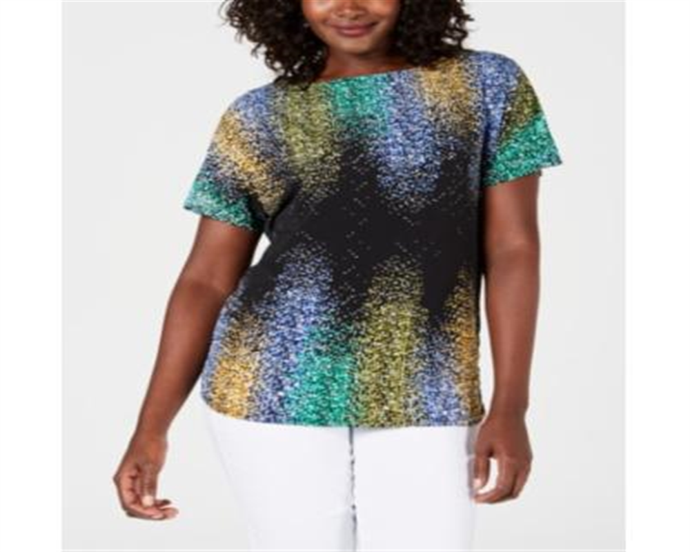 JM Collection Top Feminino com Manga Dolman Embelezada, Preto, Tamanho Pequeno Grande
