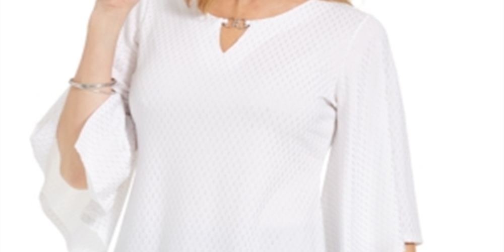Blusa feminina com manga flare e detalhes embelezados, tamanho X-S