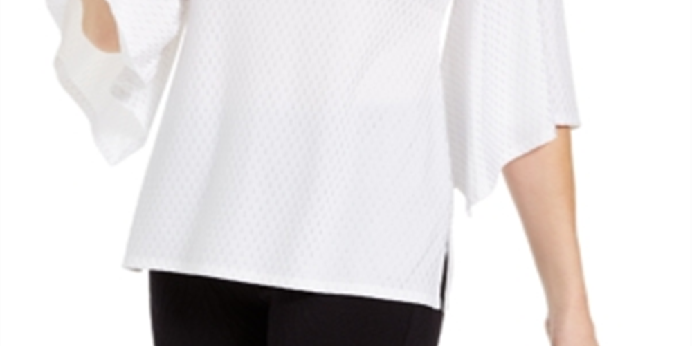 Blusa feminina com manga flare e detalhes embelezados, tamanho X-S