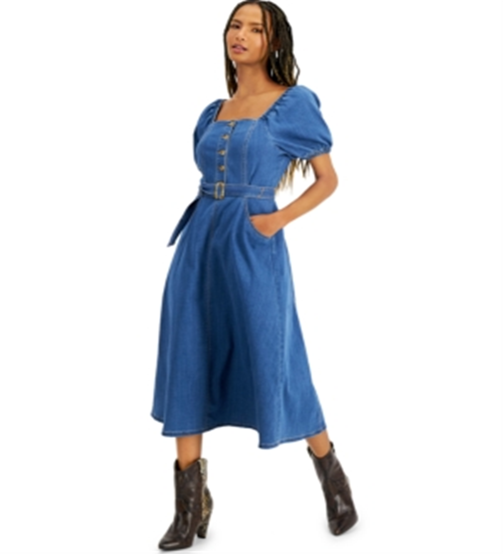 Vestido jeans midi smocked feminino da INC International Concepts, azul, tamanho 16