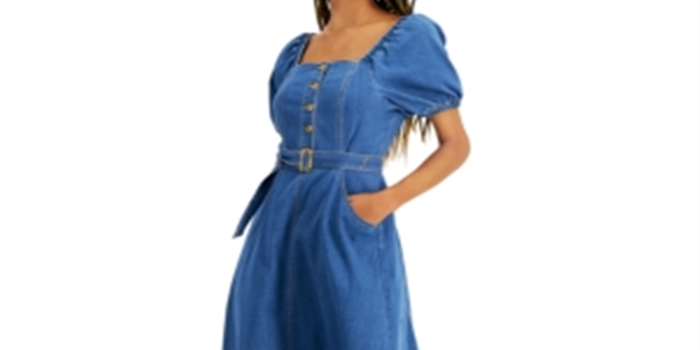 Vestido jeans midi smocked feminino da INC International Concepts, azul, tamanho 16