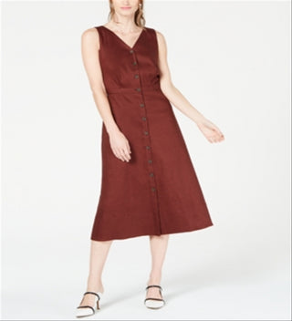 Vestido feminino Alfani com decote em V, sem mangas, marrom, tamanho 8