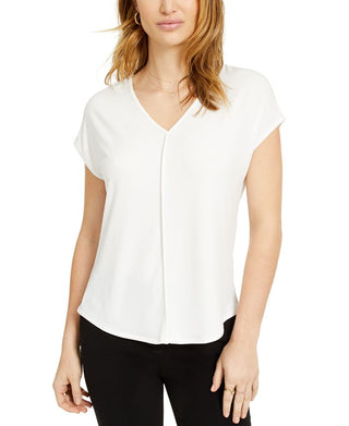 Bar III Women's V-Neck Seamed T-Shirt White Size Small
