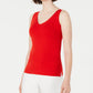 Blusa feminina Anne Klein com fenda real e decote em V duplo, vermelha, tamanho extragrande