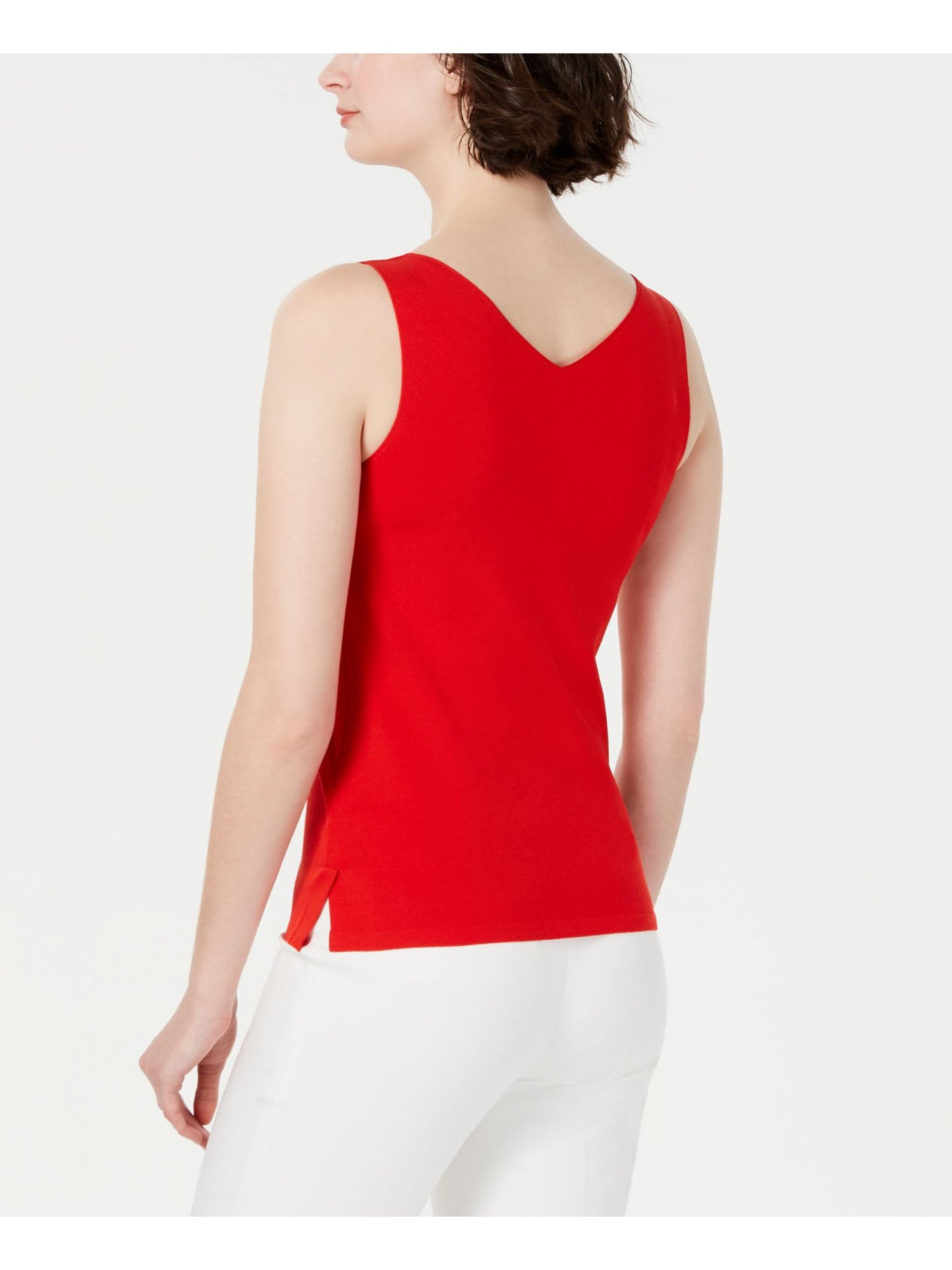 Blusa feminina Anne Klein com fenda real e decote em V duplo, vermelha, tamanho extragrande