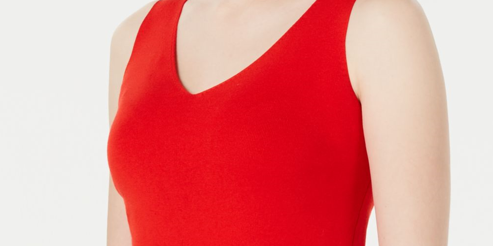 Blusa feminina Anne Klein com fenda real e decote em V duplo, vermelha, tamanho extragrande