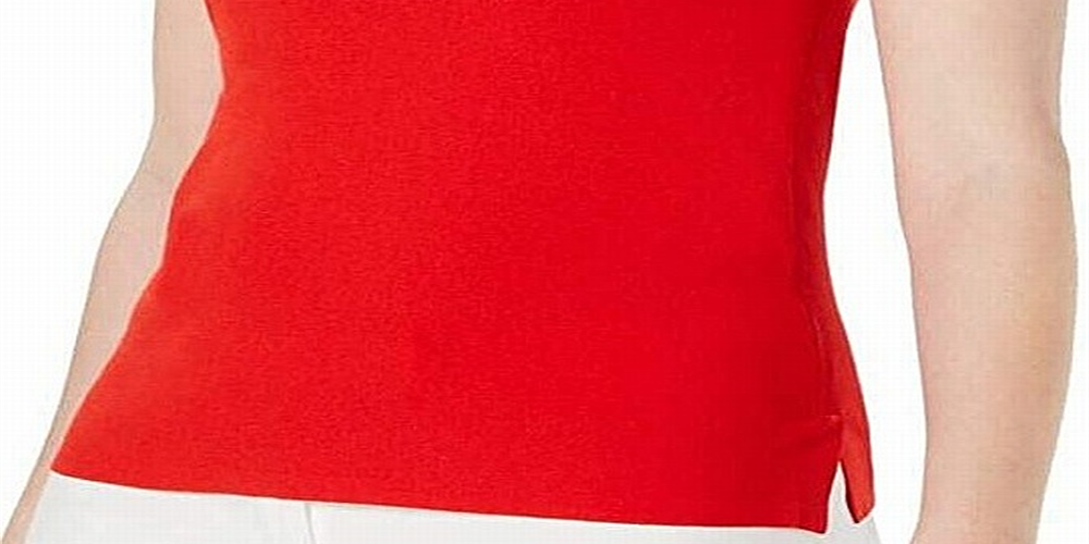 Blusa feminina Anne Klein com fenda real e decote em V duplo, vermelha, tamanho extragrande