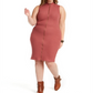 Vestido suéter feminino Planet Gold Trendy Plus sem mangas com zíper frontal marrom tamanho 3X