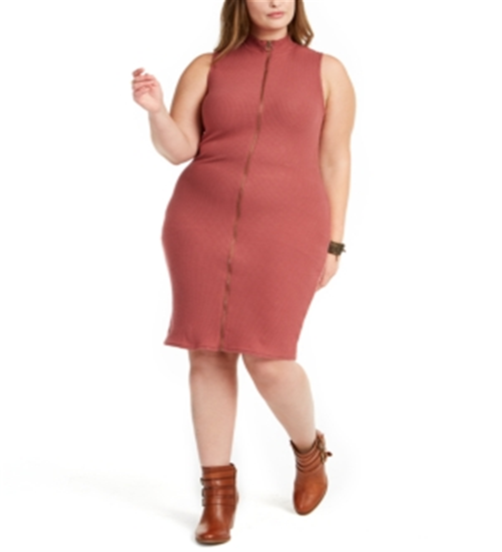 Vestido suéter feminino Planet Gold Trendy Plus sem mangas com zíper frontal marrom tamanho 3X