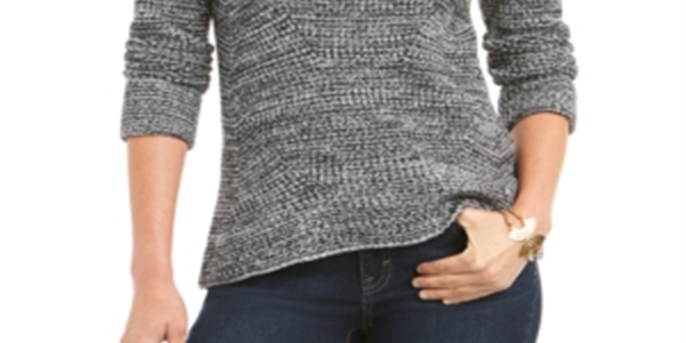 Suéter feminino de gola redonda mesclado Style &amp; Co, preto, tamanho X-S