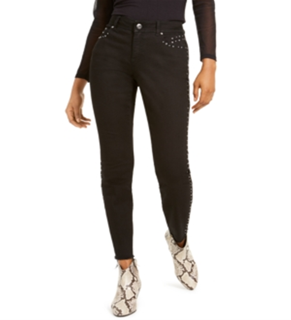 Calça jeans skinny com tachas feminina INC International Concepts, preta, tamanho 14