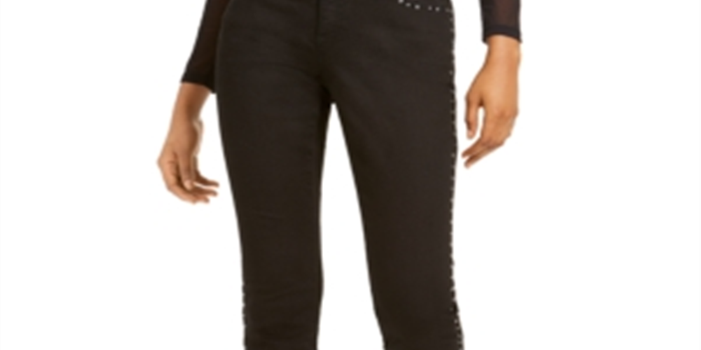 Calça jeans skinny com tachas feminina INC International Concepts, preta, tamanho 14