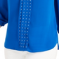 Blusa plissada com tachas lisas JM Collection para mulheres, azul, tamanho X-G