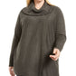 JM Collection Suéter Feminino Plus com Cadarço e Gola Redonda Cinza Tamanho 0X