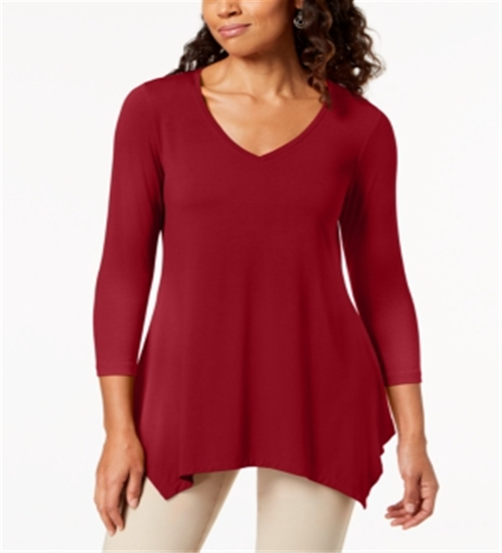 JM Collection Top feminino com decote em V e bainha em lenço, vermelho, tamanho grande