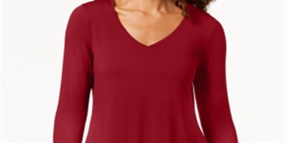 JM Collection Top feminino com decote em V e bainha em lenço, vermelho, tamanho grande