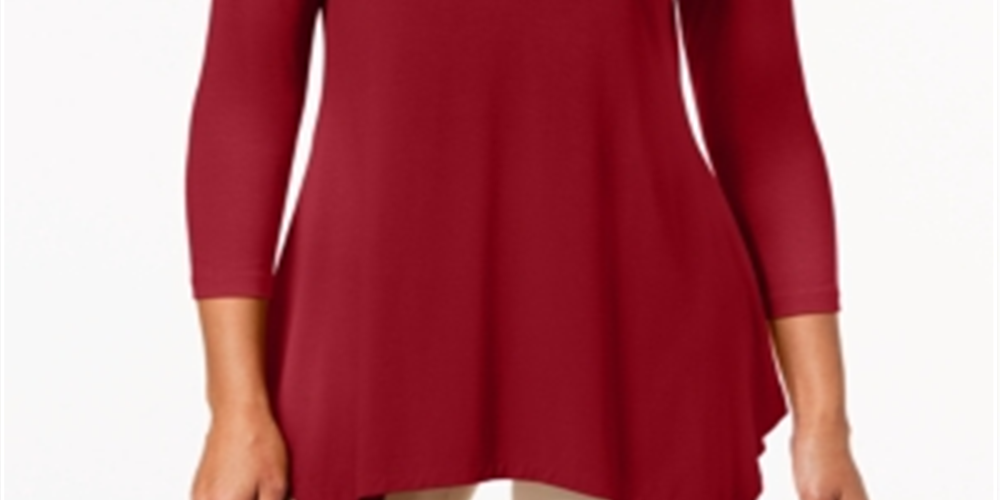 JM Collection Top feminino com decote em V e bainha em lenço, vermelho, tamanho grande