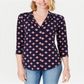 Camisa feminina de malha plissada com decote em V e estampada, tamanho pequeno, azul, Charter Club