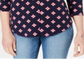 Camisa feminina de malha plissada com decote em V e estampada, tamanho pequeno, azul, Charter Club
