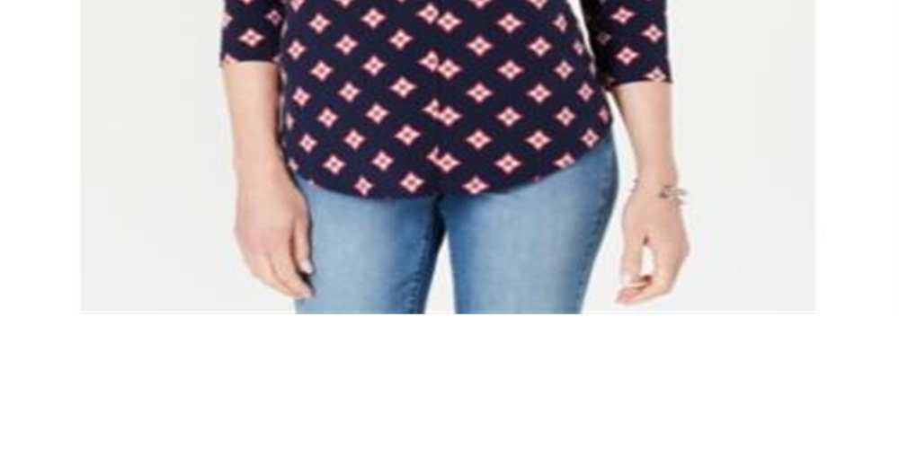 Camisa feminina de malha plissada com decote em V e estampada, tamanho pequeno, azul, Charter Club