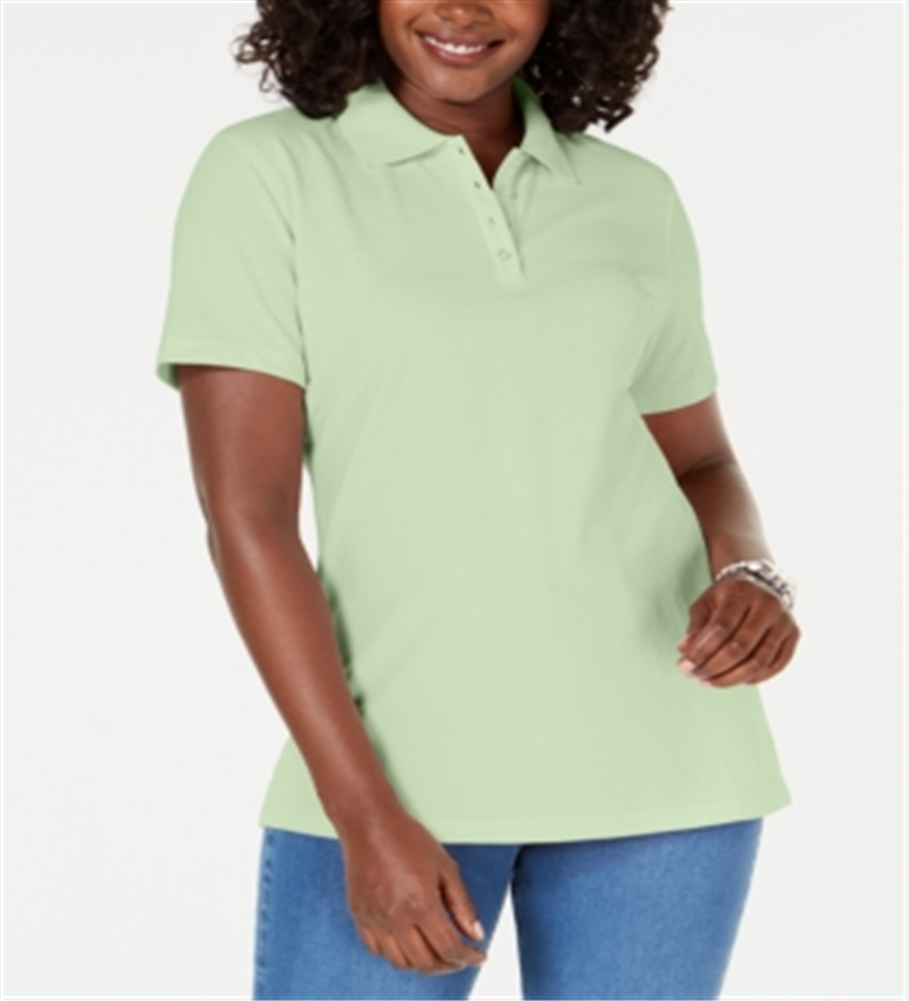 Polo Karen Scott feminino de algodão piquet, verde, tamanho médio