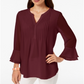 Charter Club Feminino Babados Duplos Sólidos Pintuck Top Vermelho Tamanho X-G