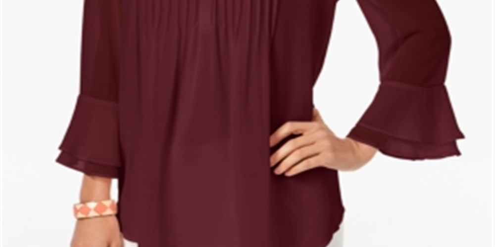 Charter Club Feminino Babados Duplos Sólidos Pintuck Top Vermelho Tamanho X-G