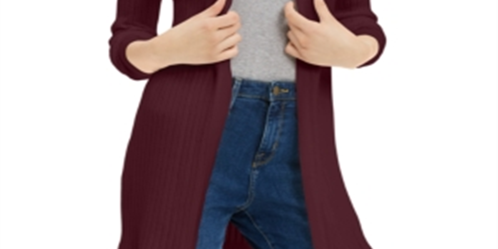 Cardigan feminino canelado aberto Maison Jules, vermelho, tamanho X-G