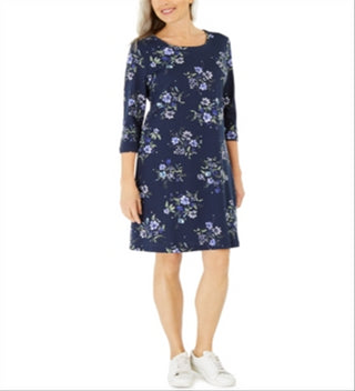 Vestido feminino Karen Scott com estampa floral, azul, tamanho X-S
