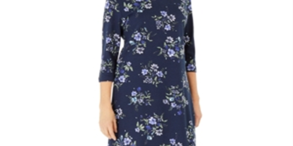 Vestido feminino Karen Scott com estampa floral, azul, tamanho X-S