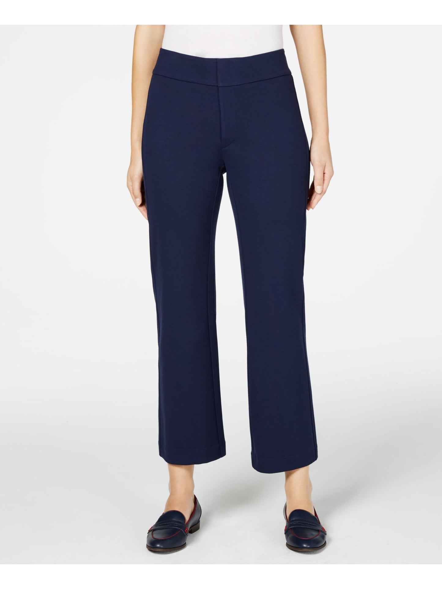 Calça feminina cropped de perna larga azul tamanho 10 da Charter Club