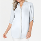 JM Collection Blusa feminina com botões e acabamento em caviar, branca, tamanho grande