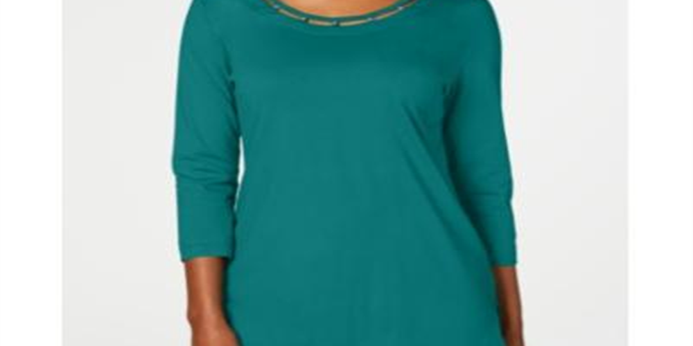 Blusa feminina Karen Scott com contas, azul-petróleo, tamanho médio