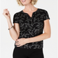 Camiseta Henley com estampa de glitter feminina Karen Scott, preta, tamanho pequeno